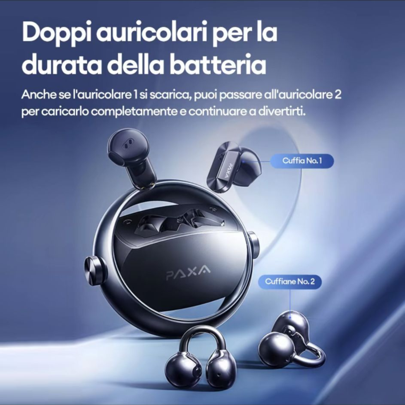 PAXA - Auricolari dual mode, 2 paia in 1, utilizzabili contemporaneamente!