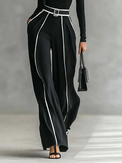 Completo 2 pezzi elegante con pantalone palazzo, cinta e top a collo alto!